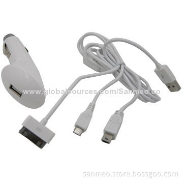 3-in-1 USB Car Charger for iPhone/iPad/iPod/Blackberry/HTC/MOT, USB 2.0 High Transfer SpeedNew